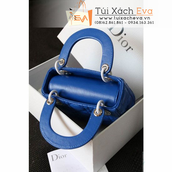 tui xach dior lady super 3 o mau xanh cobalt khoa bac dep