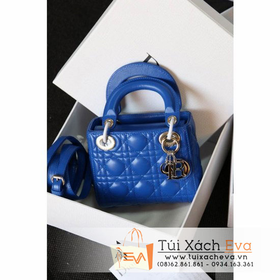 tui xach dior lady super 3 o mau xanh cobalt khoa bac dep